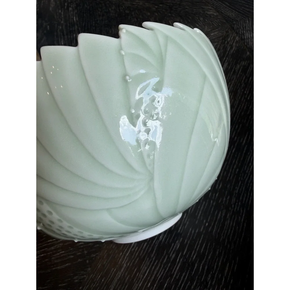 Cliff Lee Art Pottery Porcelain Melon Spiked Celadon Bowl Signed 1991 F